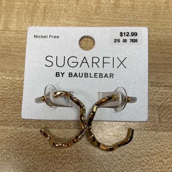 Sugarfix By BaubleBar Gold Zig Zag Crystal Hoop Earrings - BRAND NEW! - Picture 3 of 5